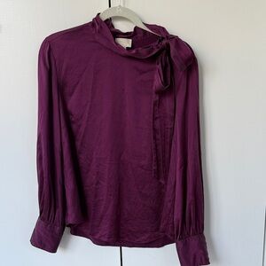 J. Crew Rich Purple Tie-Neck Blouse